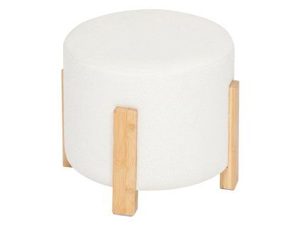 Taburet bouclé Ø 32 cm s bambusovými nohami