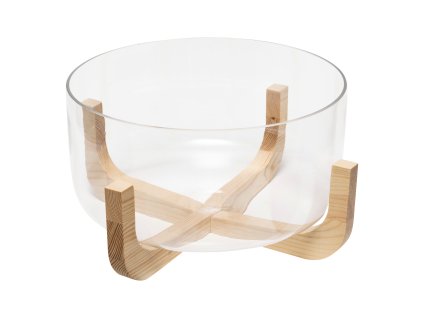 Skleněná salátová mísa ARHA s dřevěným podstavcem, Ø 28 cm