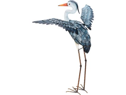 Kovová zahradní figurka jeřába, 87 cm, modrá