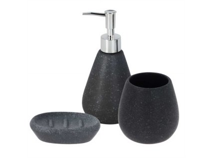 Sada koupelnových doplňků: dávkovač, mýdlenka a kelímek, černá