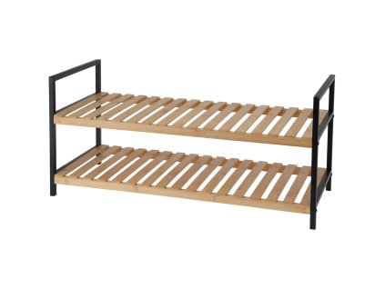 Botník, 2 úrovně, bambus a kovový rám, 70 x 30 x 32 cm