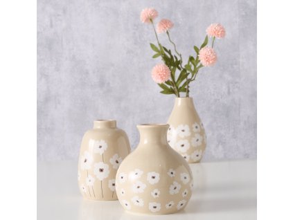 Keramická váza s květinovým vzorem, CANEA, béžová