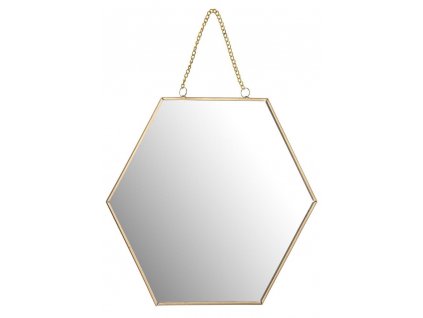 Nástěnné zrcadlo ve tvaru šestiúhelníku, šířká 29 cm, kov, zlatá barva