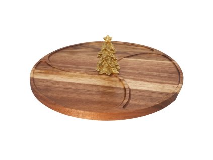 NEVESSA kulatá servírovací deska, vánoční stromek, akátové dřevo, Ø 28 cm