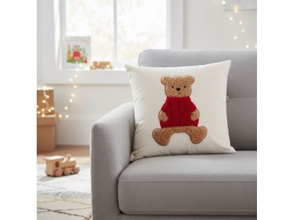 Dekorační polštář, vánoční vzor medvídek, ​​bílá 40 x 40 cm