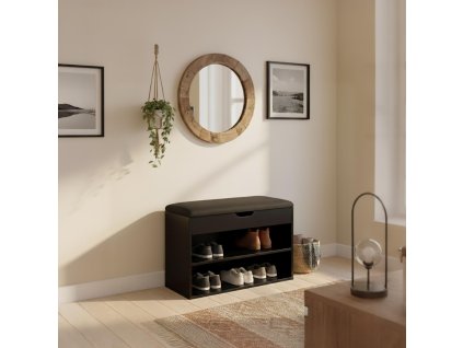 Botník černý se sedákem LEVA, 60 x 30 x 47 cm