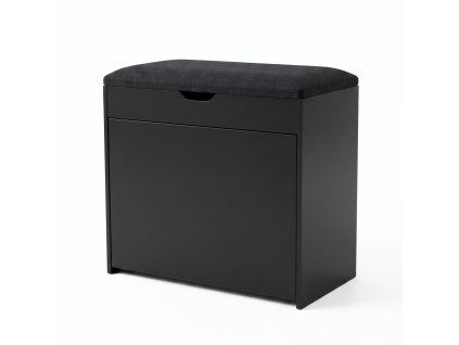 Botník černý se sedákem a výsuvnými policemi VAULT , 57 x 30 x 53 cm