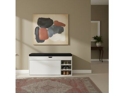 Botník bílý se sedákem a výsuvnými policemi GRADIA, 100 x 34 x 50 cm