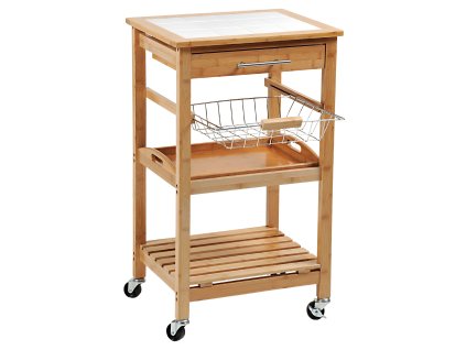 Kuchyňský vozík na kolečkách se šuplíkem a košíkem na zeleniny, bambus, Kesper