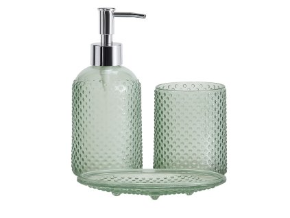 Koupelnová sada NODE, dávkovač, kelímek na kartáčky a mýdlenka, zelená