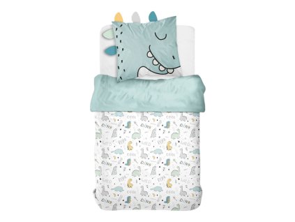 Dětské povlečení 140x200 cm LAZY MORNING, bavlněné, povlak s ušima, dinosaurus