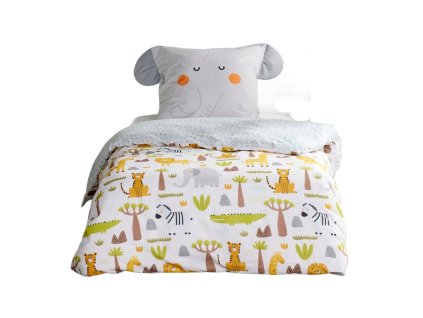Dětské povlečení 140x200 cm LAZY MORNING, bavlněné, povlak s ušima, slon