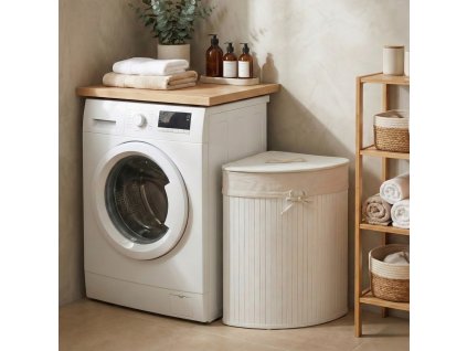 Rohový koš na prádlo ARCO, bambus, 60 l