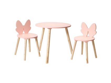 Dětský set nábytku s růžovou mašlí: stolek + 2 židle