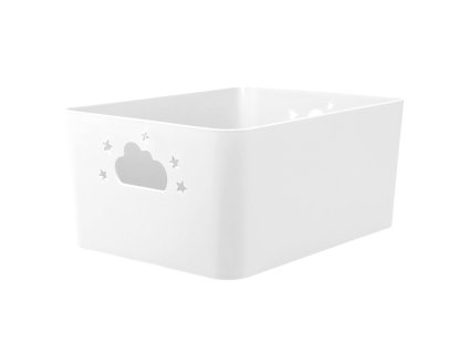 Úložný košík NEBULA s úchyty ve tvaru mráčku a hvězdy, bílý, výš. 11 cm