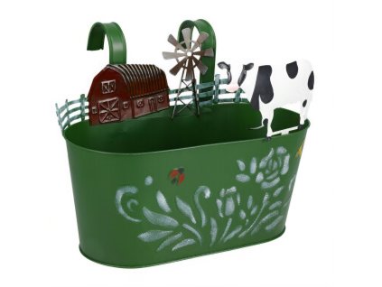 Kovový obal na květináč RANCH s motivem hospodářských zvířat, 34 cm