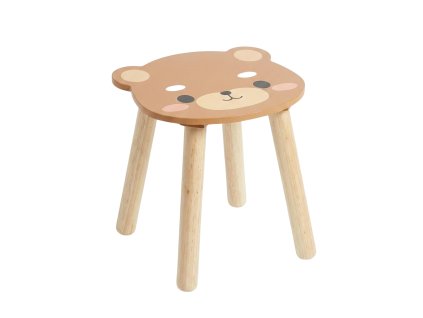 Dřevěná dětská stolička SAFARI s motivem medvěda, 28 cm