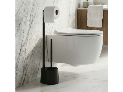 Stojan na toaletní papír a WC štětku STILK, černý, 63 cm