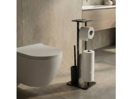 Stojan na toaletní papír a WC štětku s poličkou HYLLA, černý, 65 cm