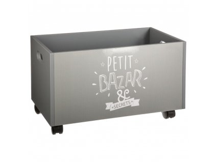 Úložný box na hračky na kolečkách PETIT BAZAR, 48 x 30 x 28 cm, šedý