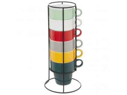 Sada na cappuccino, kovový stojan, barevné šálky