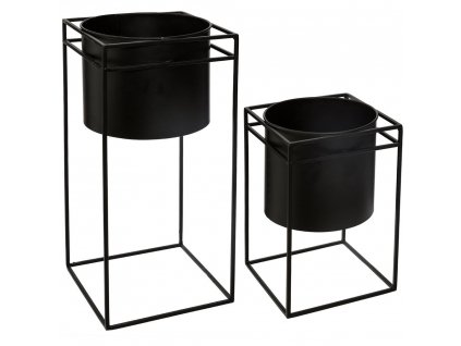 Sada dvou kovových květináčů v černé barvě, 25x16x16, 40x18x18 cm