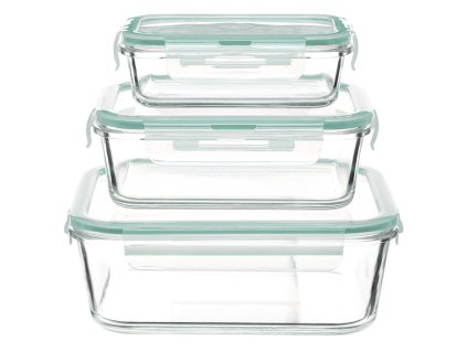 Skleněné žáruvzdorné nádoby s víčkem pro úschovu potravin, sada 3 kusů
