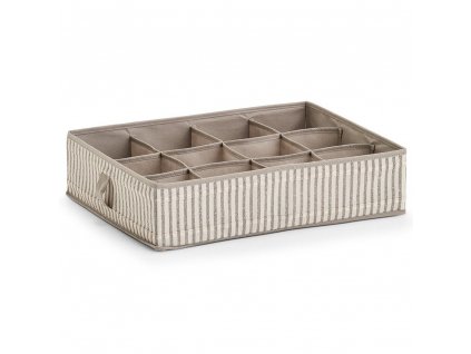 Storage Box "Stripes", 12 comp., foldable, non-woven, beige