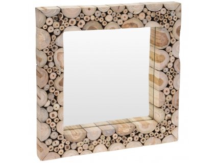 Nástěnné zrcadlo v dřevěném rámu, čtvercové, 50 x 50 cm