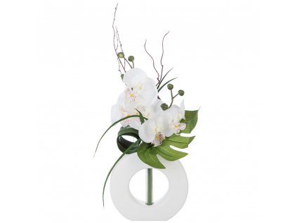 Umělá orchidej v bílé barvě, bílá květináč, 44 x 36 x 16 cm