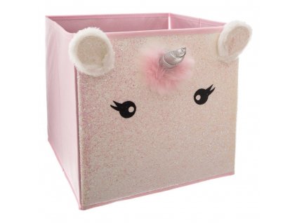 Úložný box na hračky Jednorožec, růžový, 30 x 30 cm
