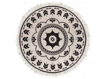 Černobílý kulatý bavlněný koberec ve stylu boho, 120 cm