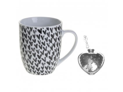 AMOR Porcelán Hrnek na čaj 360 ml černé srdce