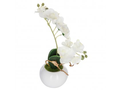 Bílá umělá orchidej ve květináči, 25 cm