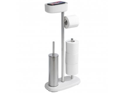 Stojan na toaletní papír a WC štětku s policí a úložným košem RIVAZZA, 4 v 1, bílý