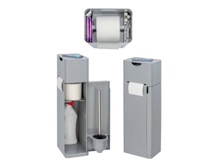 Stojan na toaletní papír s toaletním kartáčem a držákem na toaletní papír IMON, 6v1, šedý, WENKO