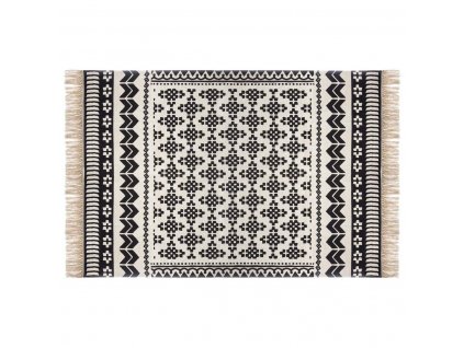 Bavlněný koberec s etnickým motivem orientální potisk, bílo-černý, 120 x 170 cm