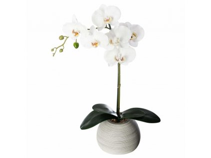 Bílá umělá orchidej v květináči, výška 53 cm