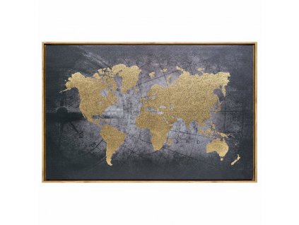 Světová mapa nástěnné dekorace, plátěný rám, 58 x 88 cm