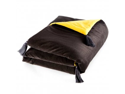 Přehoz na postel  s třásněmi EVASION, 120 x 16é cm, bavlněný, žluto-hnědý