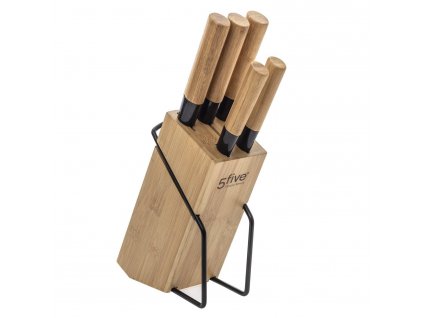 Sada 5ti kuchyňských nožů na bambusovém stojanu