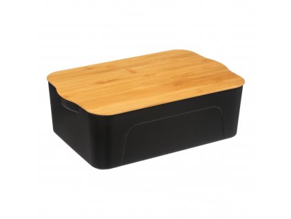 Plastový úložný box s bambusovým víkem, 13,5 L, černý