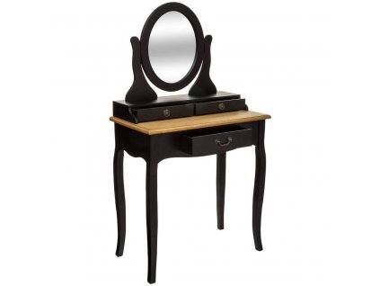 Toaletní stolek CHRYSA se zrcadlem, černý s hnědou deskou