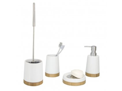Sada: Kelímek na kartáčky, dávkovač mýdla, mýdlenka a WC štětka BAMBOO
