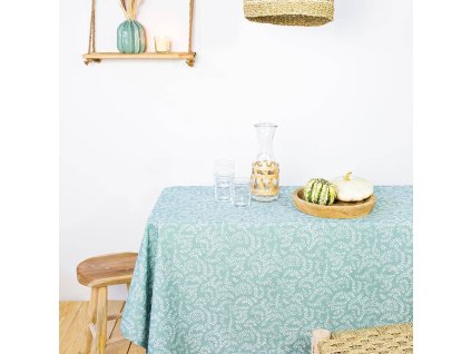Ubrus na obdélníkový stůl, 240 x 140 cm, máta barva s květinovým vzorem
