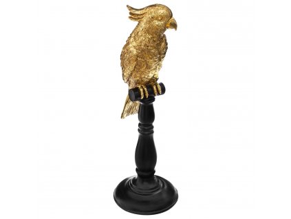 Dekorativní figurka z polyresinu, zlatý papoušek, výška 35,5 cm