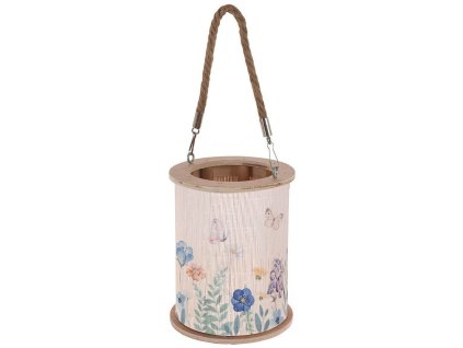 Bambusová lucerná s lánovém úchytem, O 17 x 21,5 cm, květinový vzor