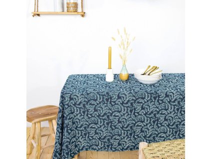 Ubrus na obdélníkový stůl, 240 x 140 cm, tmavě modrý s květinovým vzorem