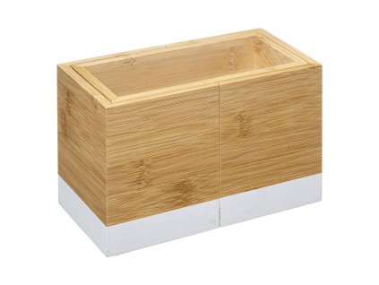Zásobník na příbory, organizér na příbory, bambusový, bílý, 18 x 10 x 12 cm