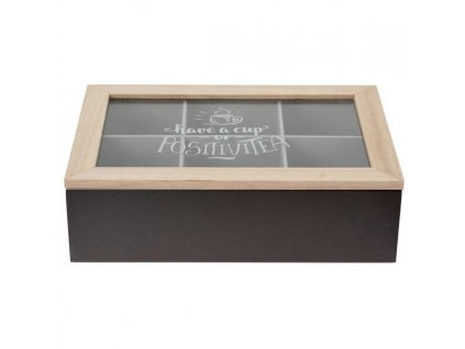 Krabička na čaj, dřevěná, 24 x 17 x 7 cm, černá
